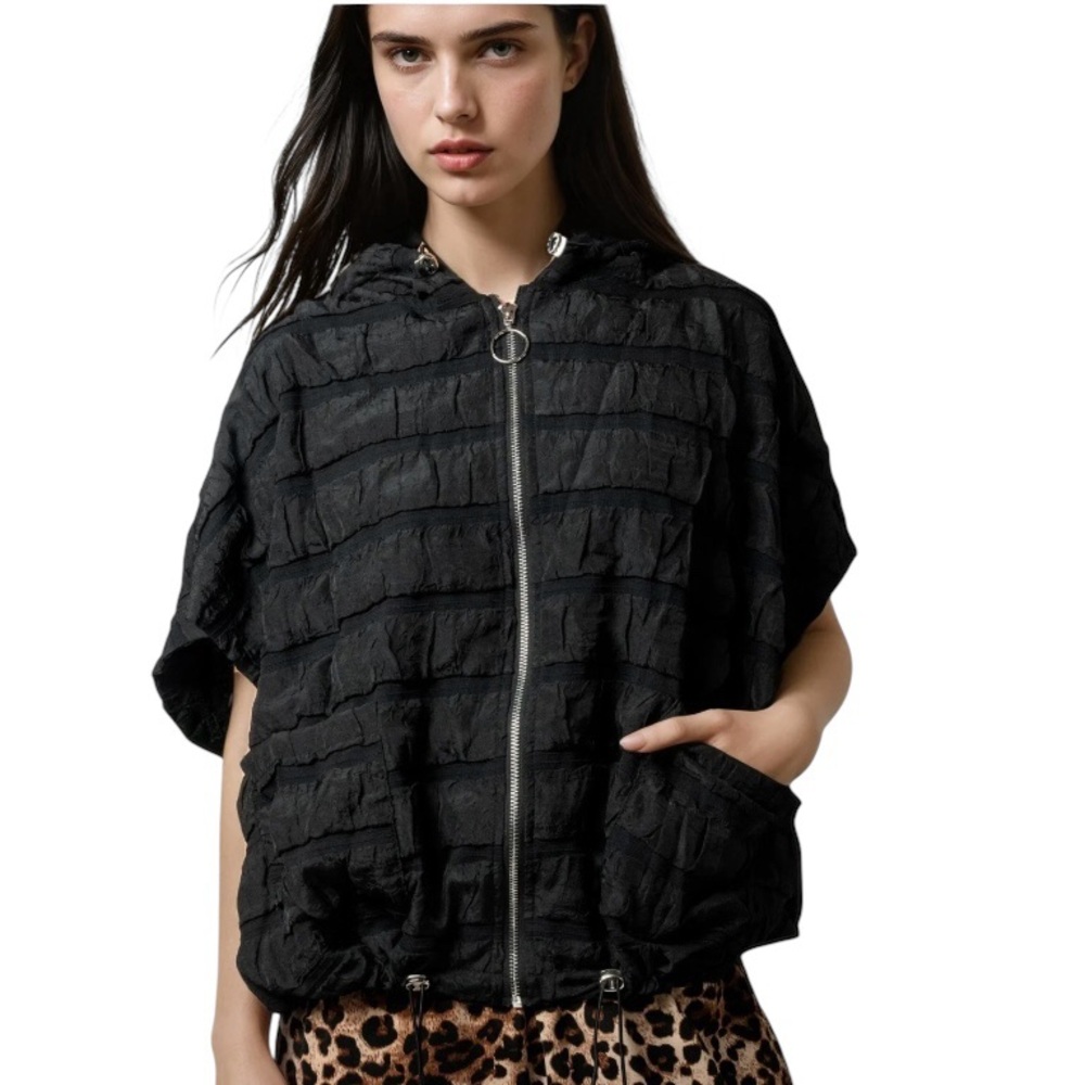 Kate Hewko Oversized Hooded Athleisure Vest O/S Black Contemporary